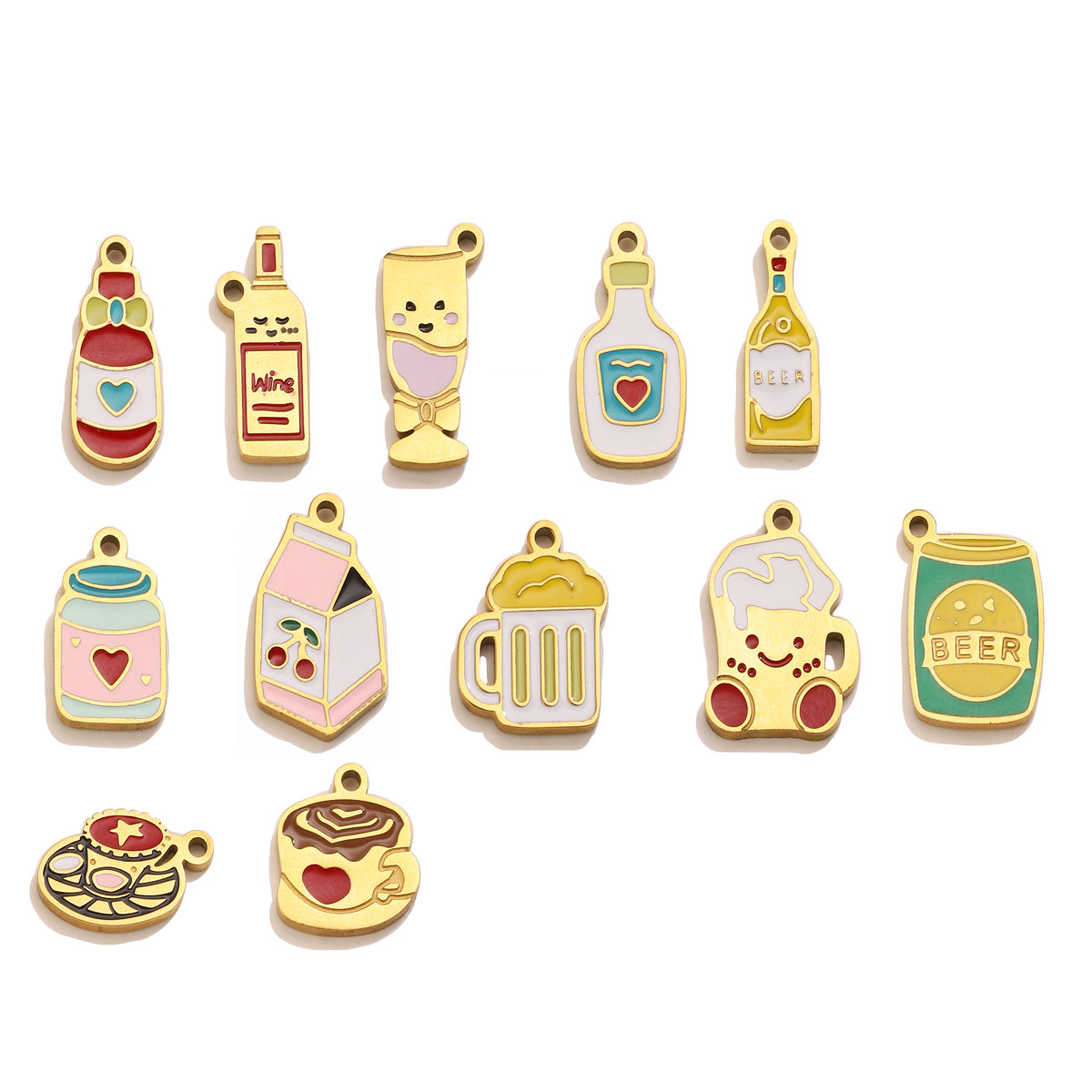 Wine Beer Coffee - 5pc Enamel Cute Food Drink Charms