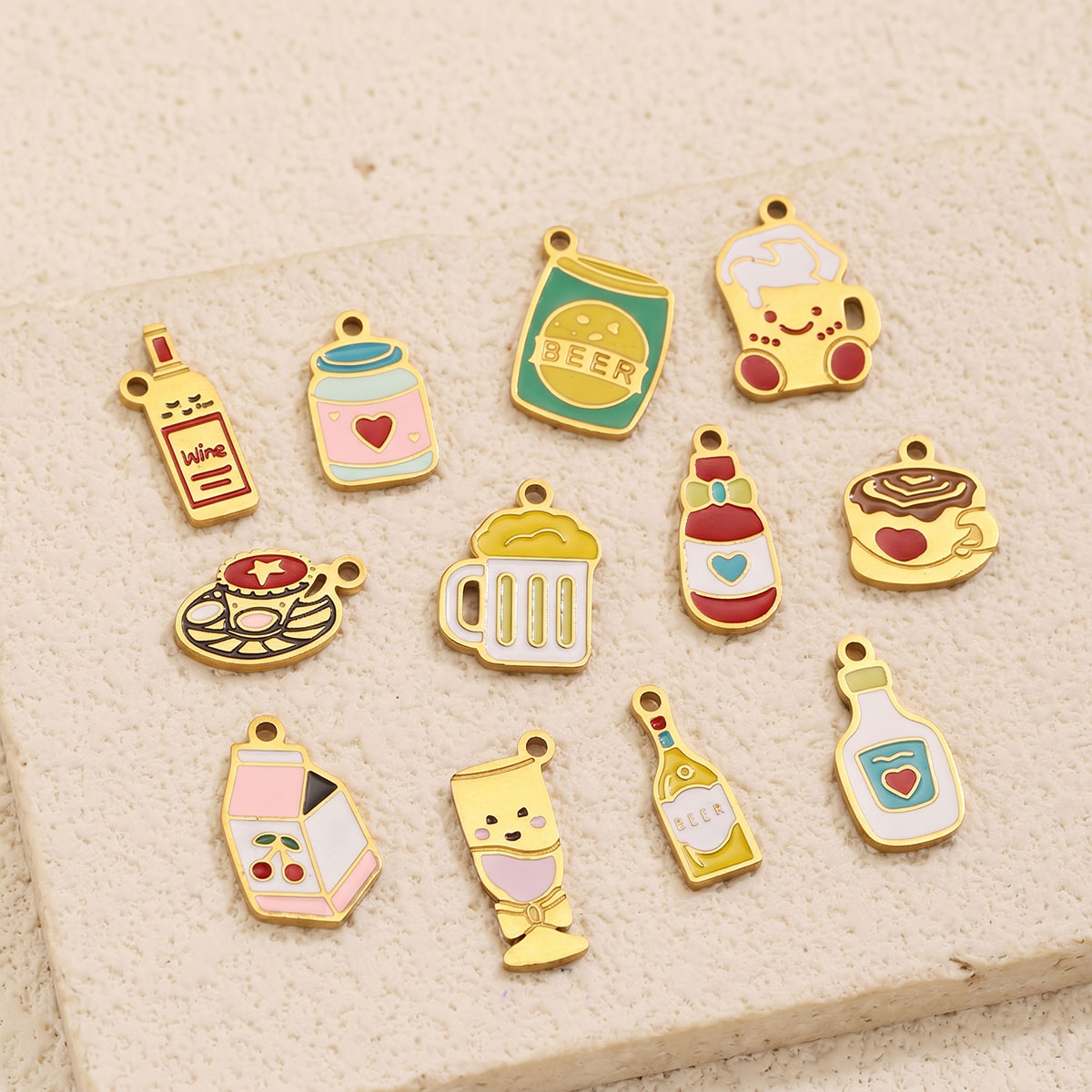 5pc Enamel Cute Food Drink Cha - đánh giá và giá Wine Beer Coffee