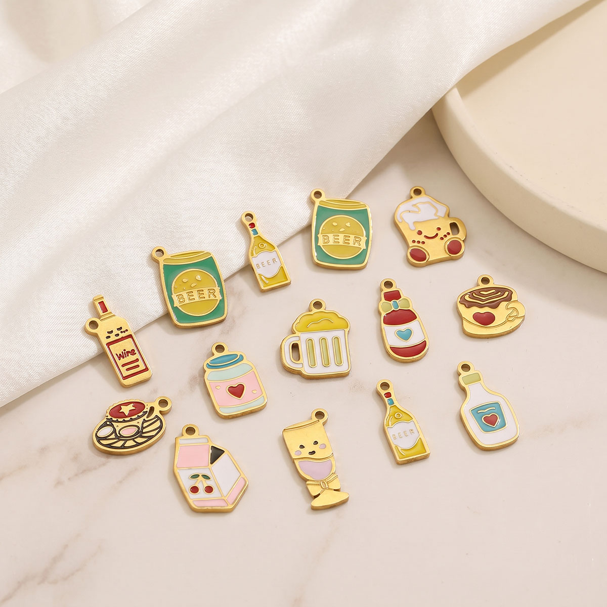 5pc Enamel Cute Food Drink Cha - đánh giá và giá Wine Beer Coffee